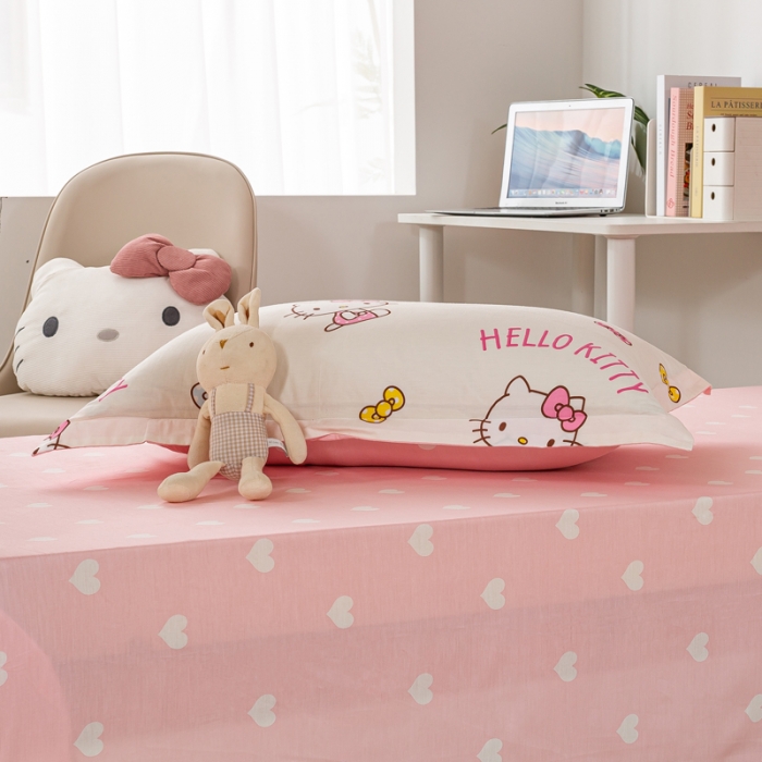 91家纺网 家纺一手货源 找家纺 锦润 2025新款三丽鸥系列印花学生三件套纯棉全棉三件套爱心KT猫