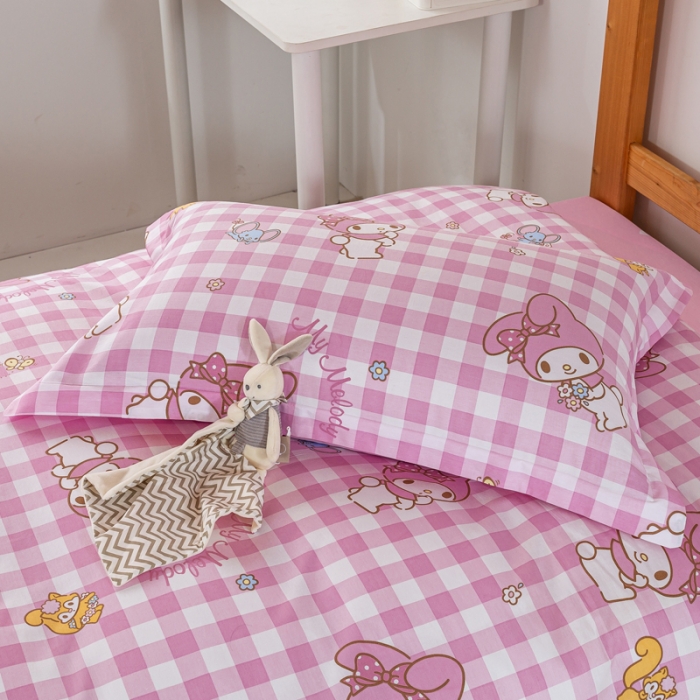 91家纺网 家纺一手货源 找家纺 锦润 2025新款三丽鸥系列印花学生三件套纯棉全棉三件套粉格美乐蒂