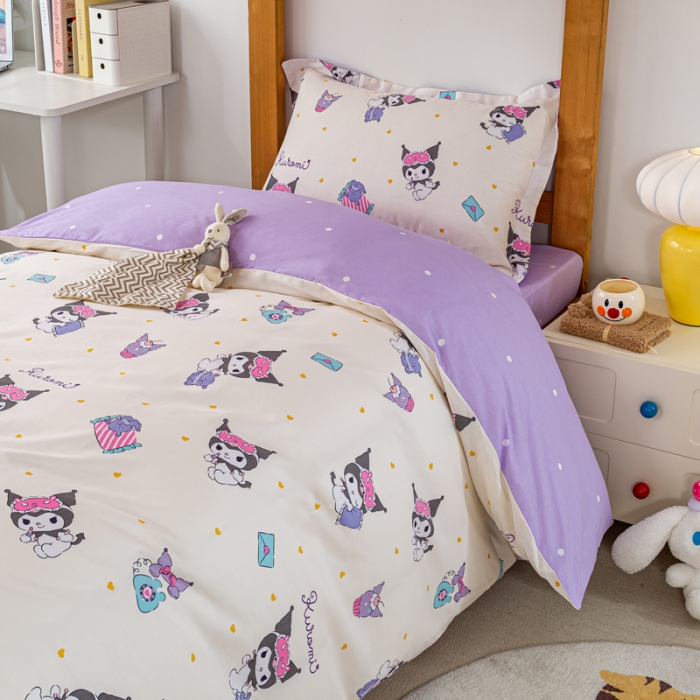 91家纺网 家纺一手货源 找家纺 锦润 2025新款三丽鸥系列印花学生三件套纯棉全棉三件套库洛米伙伴