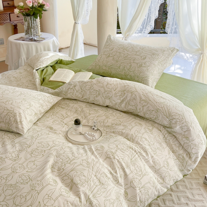 91家纺网 家纺一手货源 找家纺 总星巴k家纺 2023新款全棉13372花卉印花简约卡通款多规格四件套