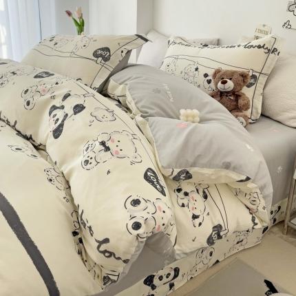 91家纺网 家纺一手货源 找家纺 （总）乐童 2024新款直播爆款13070纯棉印花吊边款一字绣四件套