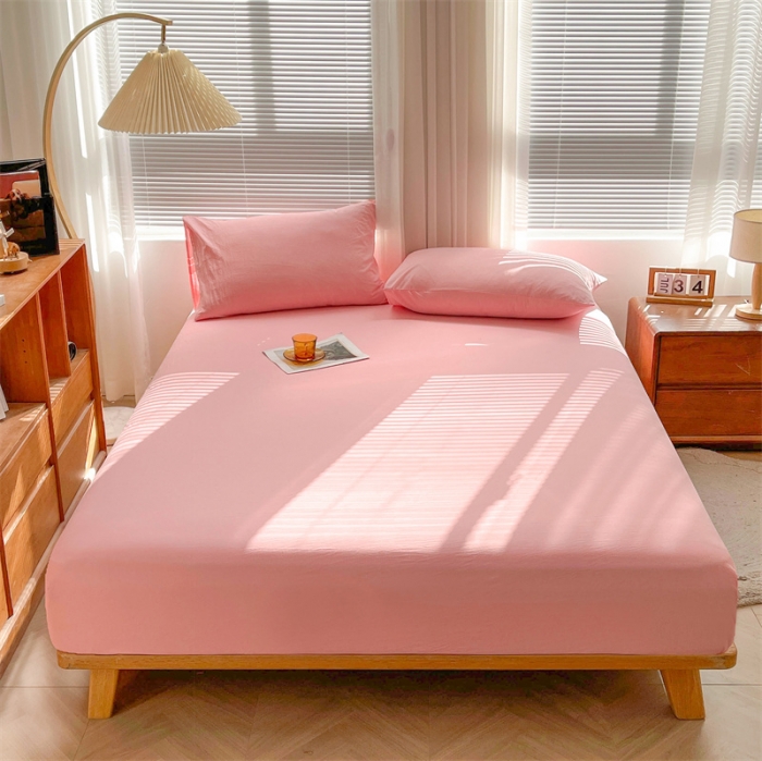 91家纺网 家纺一手货源 找家纺 恋人优选 2024新款色织纯棉水洗棉床笠 浅粉