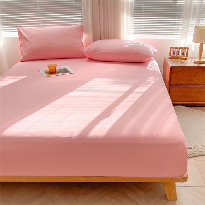 91家纺网 家纺一手货源 找家纺 恋人优选 2024新款色织纯棉水洗棉床笠 浅粉