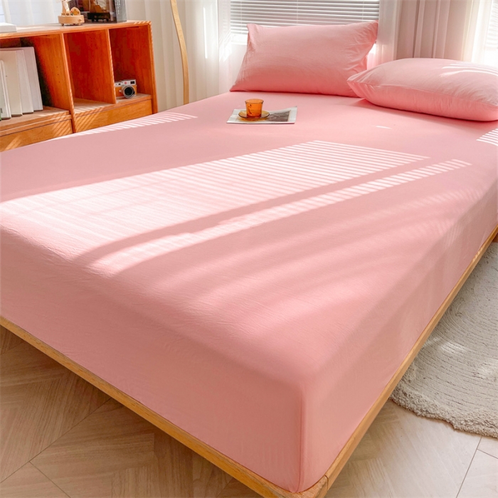 91家纺网 家纺一手货源 找家纺 恋人优选 2024新款色织纯棉水洗棉床笠 浅粉