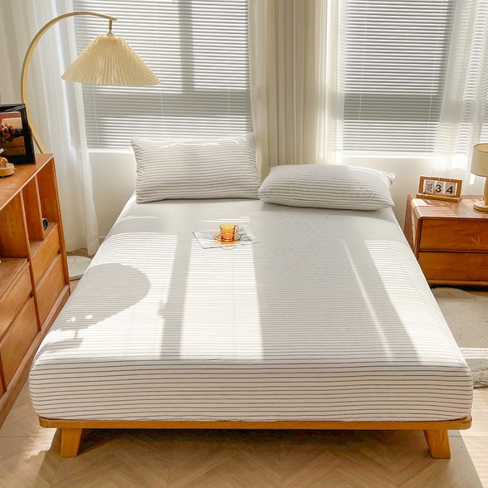 91家纺网 家纺一手货源 找家纺 恋人优选 2024新款色织纯棉水洗棉床笠 白条