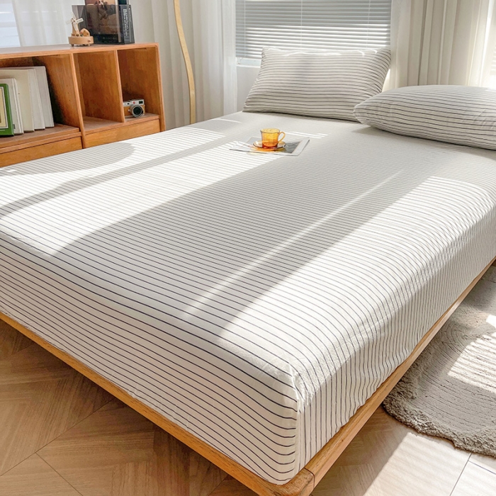 91家纺网 家纺一手货源 找家纺 恋人优选 2024新款色织纯棉水洗棉床笠 白条