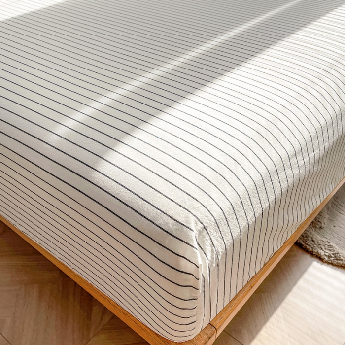 91家纺网 家纺一手货源 找家纺 恋人优选 2024新款色织纯棉水洗棉床笠 白条