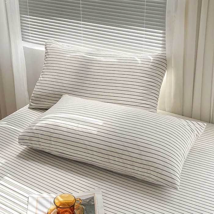 91家纺网 家纺一手货源 找家纺 恋人优选 2024新款色织纯棉水洗棉床笠 白条