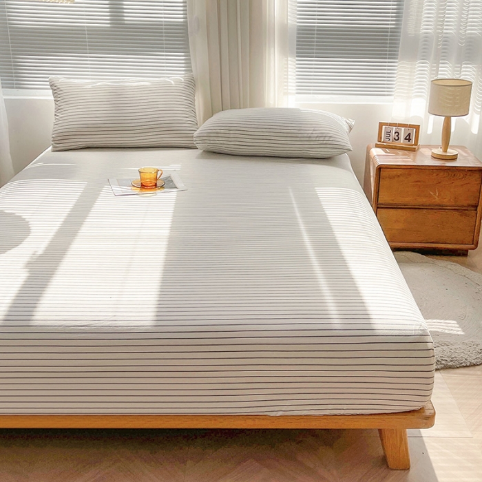 91家纺网 家纺一手货源 找家纺 恋人优选 2024新款色织纯棉水洗棉床笠 白条