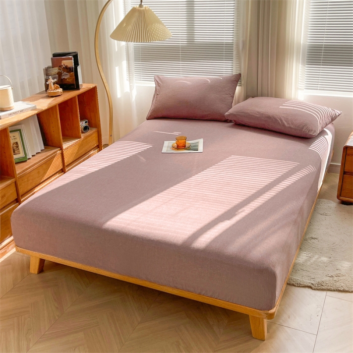 91家纺网 家纺一手货源 找家纺 恋人优选 2024新款色织纯棉水洗棉床笠 咖啡