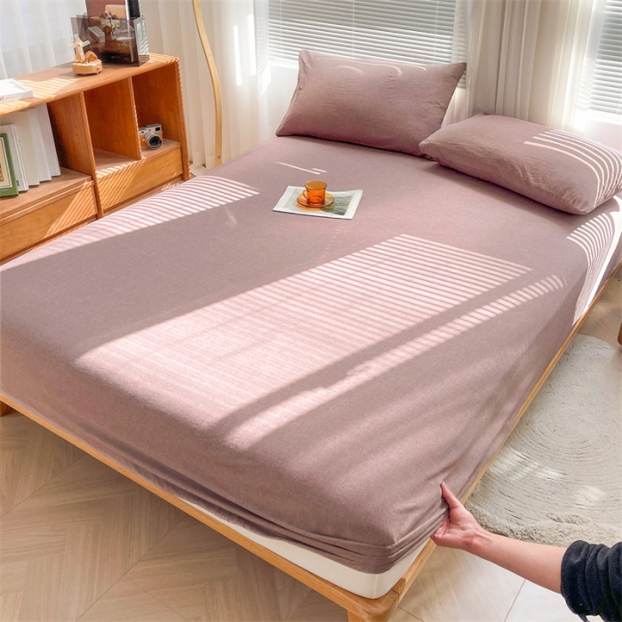 91家纺网 家纺一手货源 找家纺 恋人优选 2024新款色织纯棉水洗棉床笠 咖啡