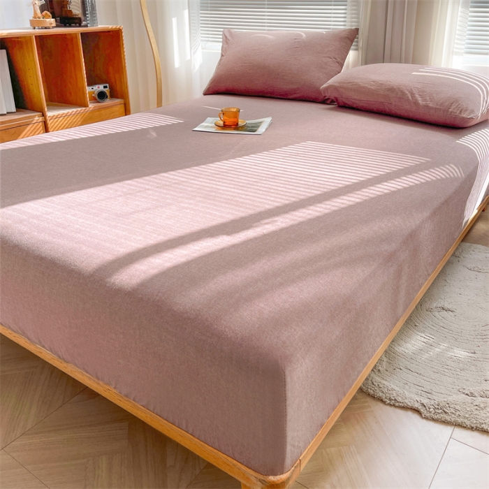 91家纺网 家纺一手货源 找家纺 恋人优选 2024新款色织纯棉水洗棉床笠 咖啡