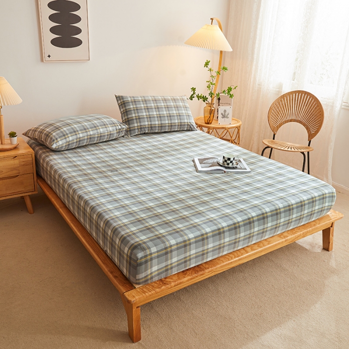 91家纺网 家纺一手货源 找家纺 恋人优选 2024新款色织纯棉水洗棉床笠 莫妮灰