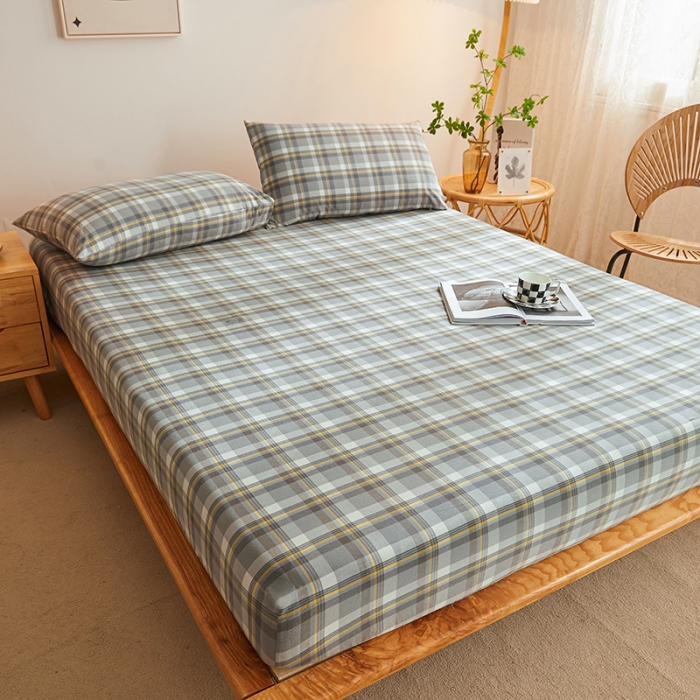 91家纺网 家纺一手货源 找家纺 恋人优选 2024新款色织纯棉水洗棉床笠 莫妮灰