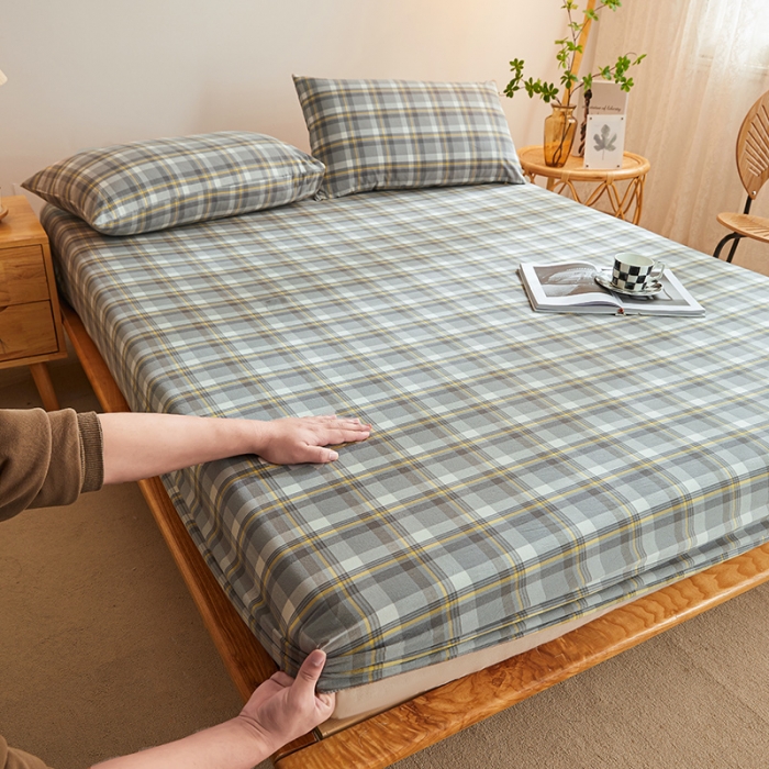 91家纺网 家纺一手货源 找家纺 恋人优选 2024新款色织纯棉水洗棉床笠 莫妮灰