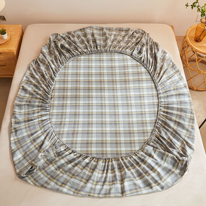 91家纺网 家纺一手货源 找家纺 恋人优选 2024新款色织纯棉水洗棉床笠 莫妮灰