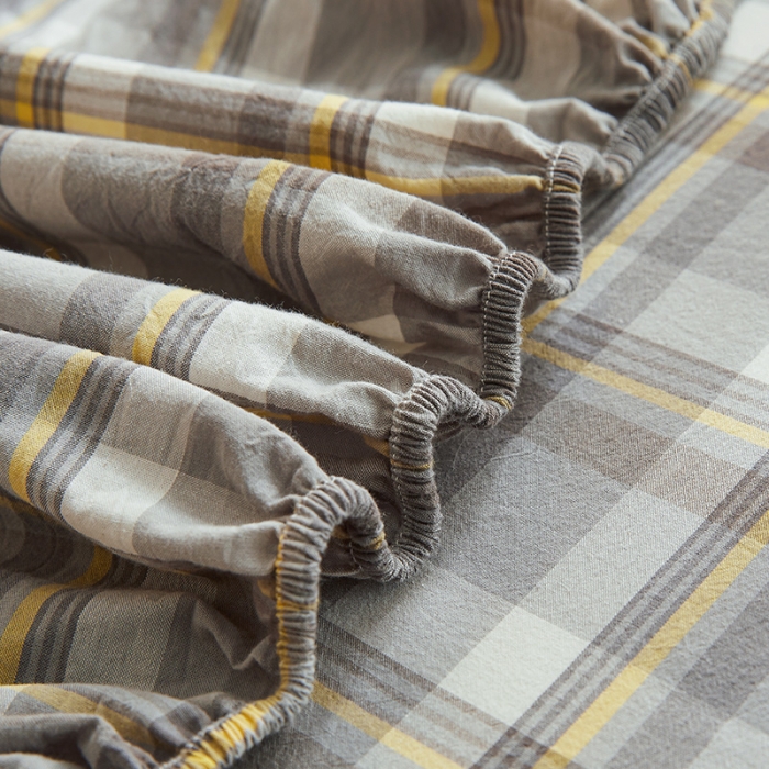 91家纺网 家纺一手货源 找家纺 恋人优选 2024新款色织纯棉水洗棉床笠 莫妮灰