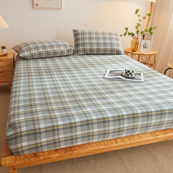 91家纺网 家纺一手货源 找家纺 恋人优选 2024新款色织纯棉水洗棉床笠 莫妮灰