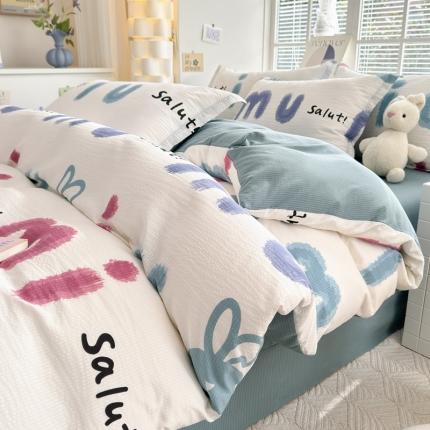 91家纺网 家纺一手货源 找家纺 席佬大 2025新款A类提花泡泡云朵棉四件套 七彩兔