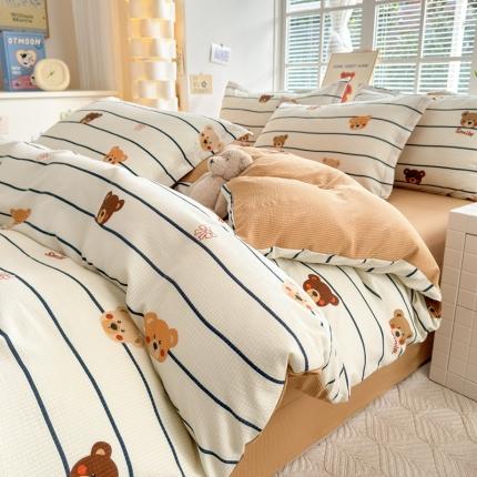 91家纺网 家纺一手货源 找家纺 席佬大 2025新款A类提花泡泡云朵棉四件套 米拉熊