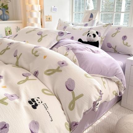 91家纺网 家纺一手货源 找家纺 席佬大 2025新款A类提花泡泡云朵棉四件套 洛卡紫