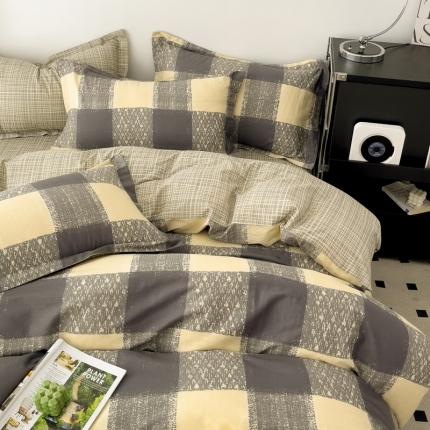 91家纺网 家纺一手货源 找家纺 （总）盛馨家纺全棉高支高密精梳棉北欧绅士风四件套纯棉床笠格子条纹三件套