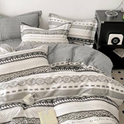 91家纺网 家纺一手货源 找家纺 （总）盛馨家纺全棉高支高密精梳棉北欧绅士风四件套纯棉床笠格子条纹三件套