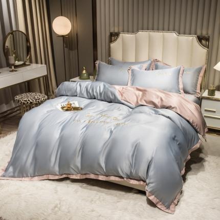 欧冠 2024新品水洗真丝绣花盛夏系列单被套四件套北卡蓝