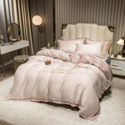 91家纺网 家纺一手货源 找家纺 欧冠 2024新品水洗真丝绣花盛夏系列单被套四件套粉玉香槟