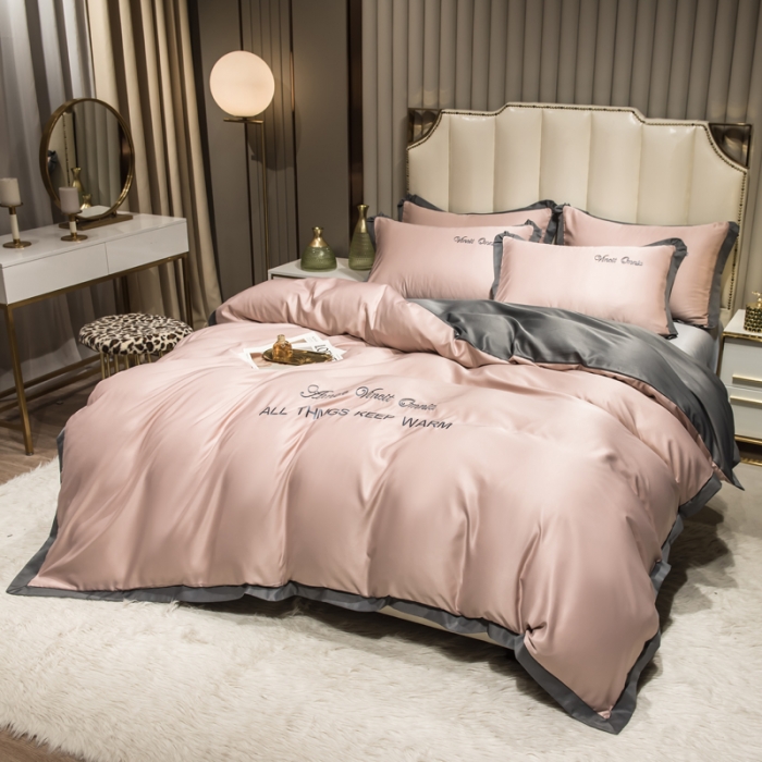 91家纺网 家纺一手货源 找家纺 欧冠 2024新品水洗真丝绣花盛夏系列单被套四件套香槟深灰