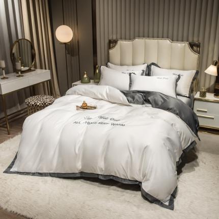 91家纺网 家纺一手货源 找家纺 欧冠 2024新品水洗真丝绣花盛夏系列单被套四件套珍珠白