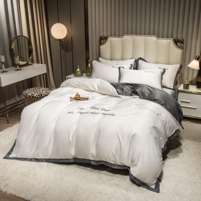 91家纺网 家纺一手货源 找家纺 欧冠 2024新品水洗真丝绣花盛夏系列单被套四件套珍珠白