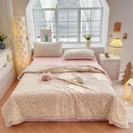 91家纺网 家纺一手货源 找家纺 （总）被窝 2025新款 全棉花边大豆棉夏被四件套（提供买家秀）