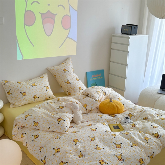 91家纺网 家纺一手货源 找家纺 （总）时年 2024新款全棉双层纱四件套-宝可梦系列