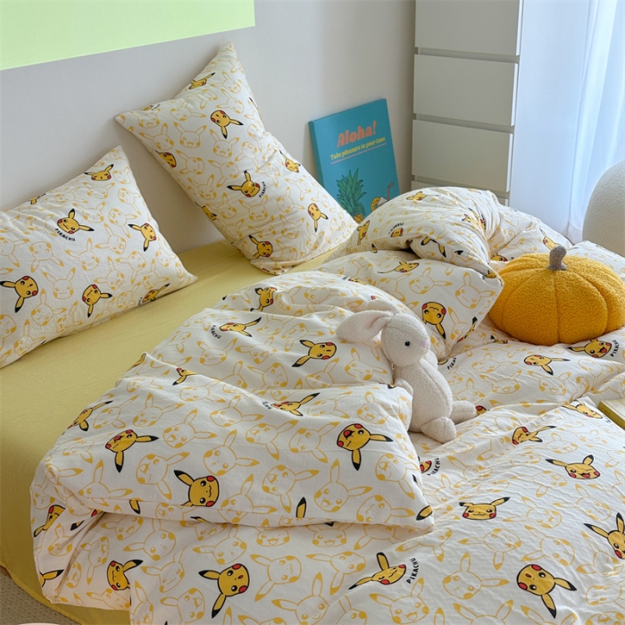 91家纺网 家纺一手货源 找家纺 （总）时年 2024新款全棉双层纱四件套-宝可梦系列