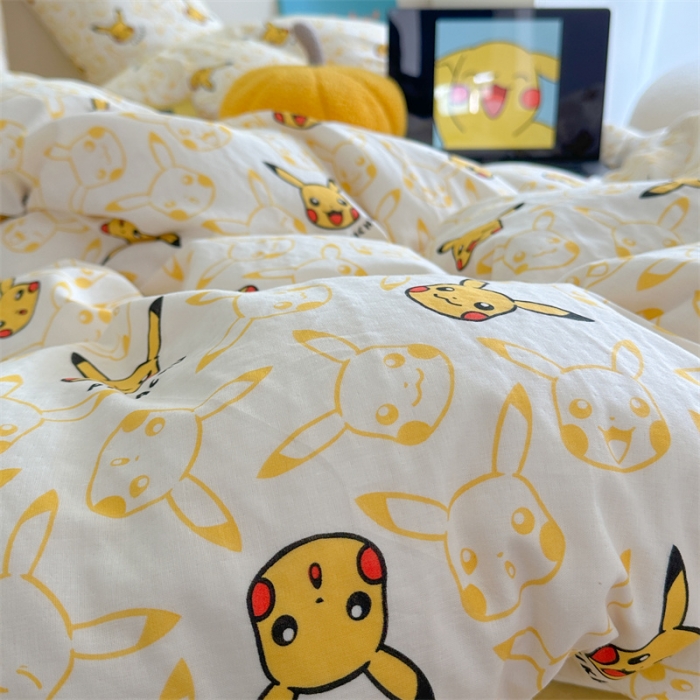 91家纺网 家纺一手货源 找家纺 （总）时年 2024新款全棉双层纱四件套-宝可梦系列