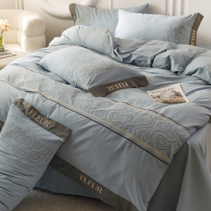 91家纺网 家纺一手货源 找家纺 艾莱家纺  2024新款A类全棉水洗棉加厚绣花四件套 威廉-宾利兰