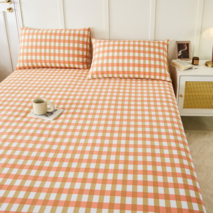 91家纺网 家纺一手货源 找家纺 九沐良品 新款全棉无印老粗布单品床笠+三件套 艾格（粉）