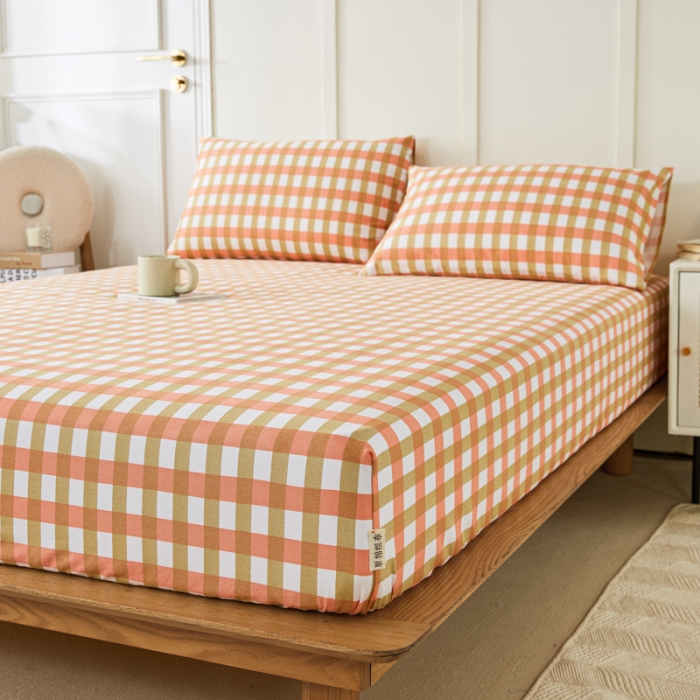 91家纺网 家纺一手货源 找家纺 九沐良品 新款全棉无印老粗布单品床笠+三件套 艾格（粉）