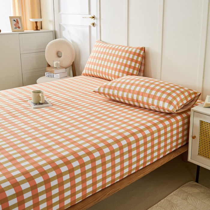 91家纺网 家纺一手货源 找家纺 九沐良品 新款全棉无印老粗布单品床笠+三件套 艾格（粉）