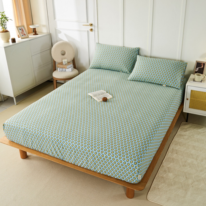 91家纺网 家纺一手货源 找家纺 九沐良品 新款全棉无印老粗布单品床笠+三件套 岸谷-绿