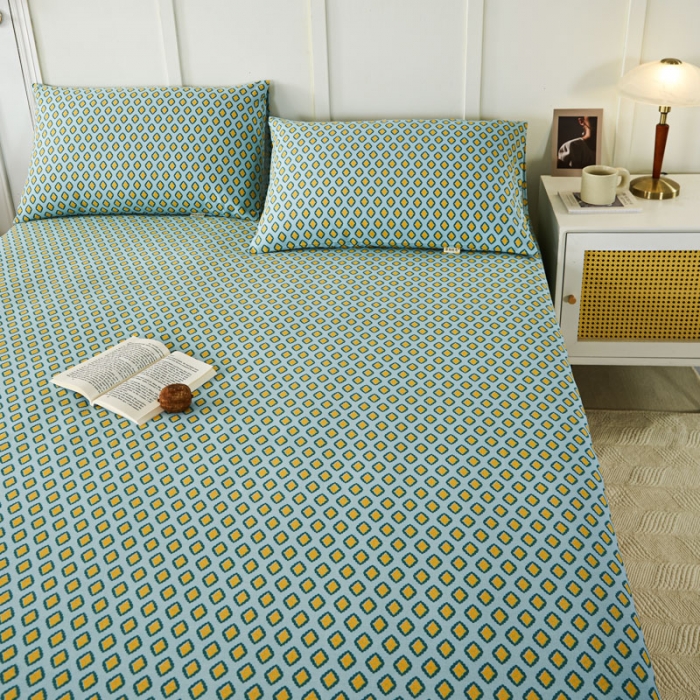 91家纺网 家纺一手货源 找家纺 九沐良品 新款全棉无印老粗布单品床笠+三件套 岸谷-绿