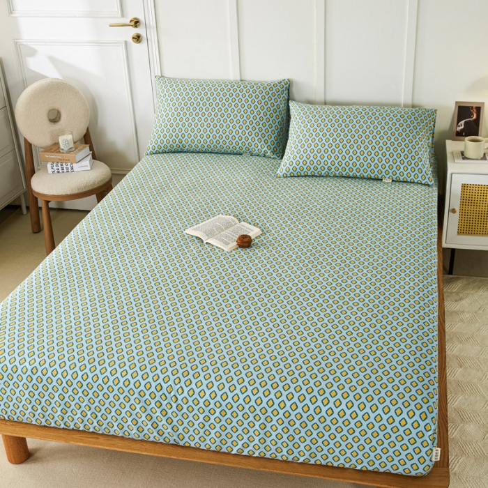 91家纺网 家纺一手货源 找家纺 九沐良品 新款全棉无印老粗布单品床笠+三件套 岸谷-绿