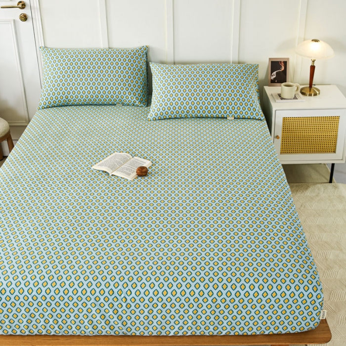 91家纺网 家纺一手货源 找家纺 九沐良品 新款全棉无印老粗布单品床笠+三件套 岸谷-绿