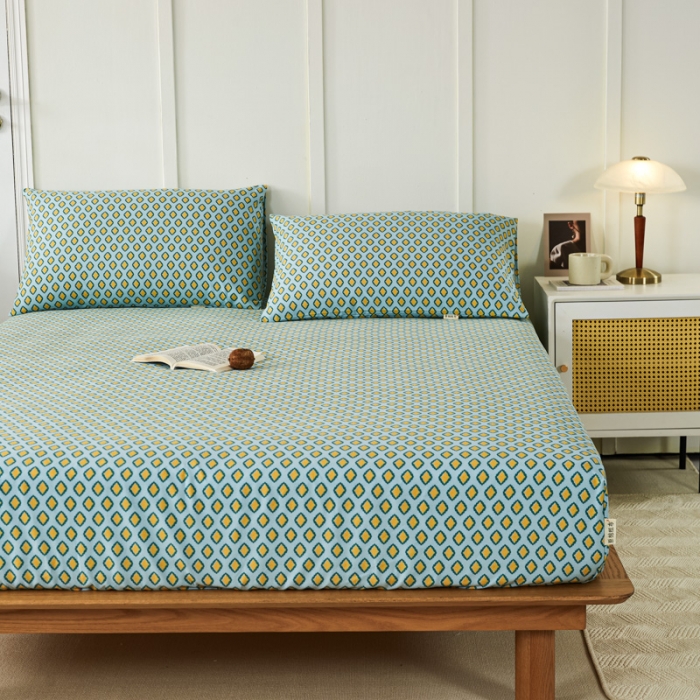 91家纺网 家纺一手货源 找家纺 九沐良品 新款全棉无印老粗布单品床笠+三件套 岸谷-绿