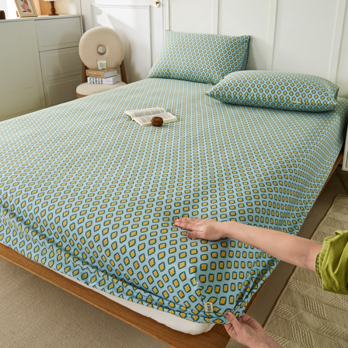 91家纺网 家纺一手货源 找家纺 九沐良品 新款全棉无印老粗布单品床笠+三件套 岸谷-绿