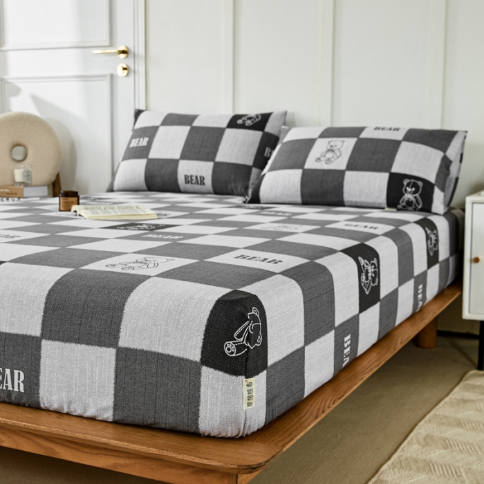 91家纺网 家纺一手货源 找家纺 九沐良品 新款全棉无印老粗布单品床笠+三件套 巴比熊（灰）