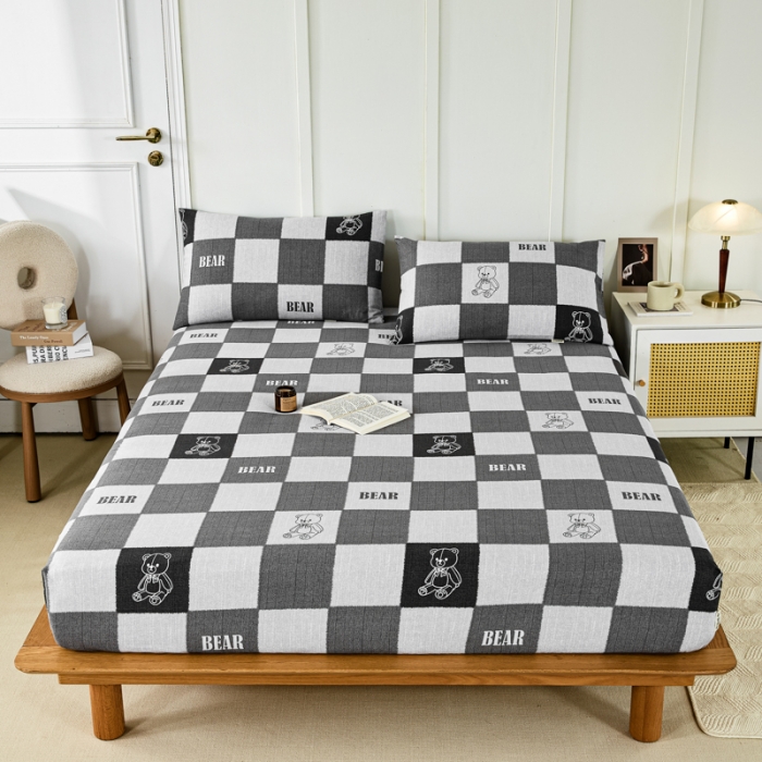 91家纺网 家纺一手货源 找家纺 九沐良品 新款全棉无印老粗布单品床笠+三件套 巴比熊（灰）