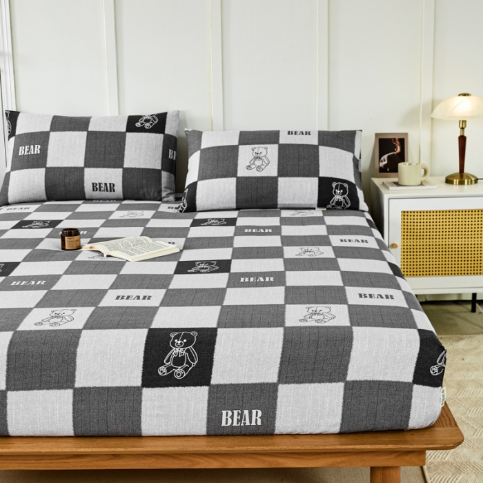 91家纺网 家纺一手货源 找家纺 九沐良品 新款全棉无印老粗布单品床笠+三件套 巴比熊（灰）