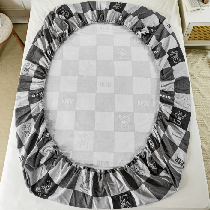 91家纺网 家纺一手货源 找家纺 九沐良品 新款全棉无印老粗布单品床笠+三件套 巴比熊（灰）